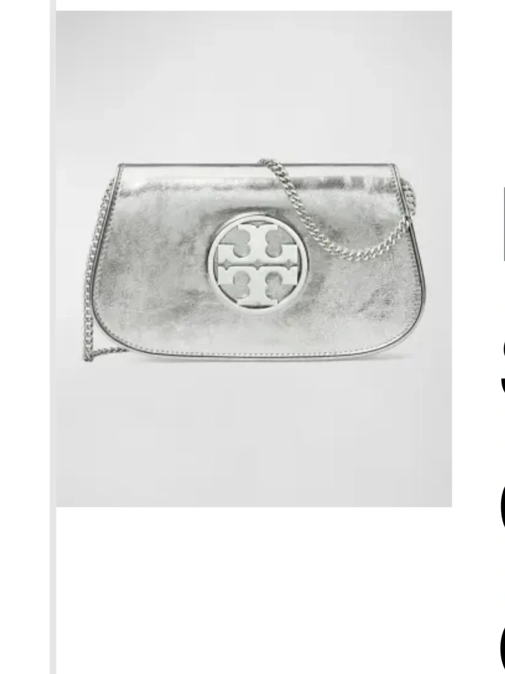 EUC Tory Burch Reva Metallic Silver Chain Clutch Bag with Logo Accent